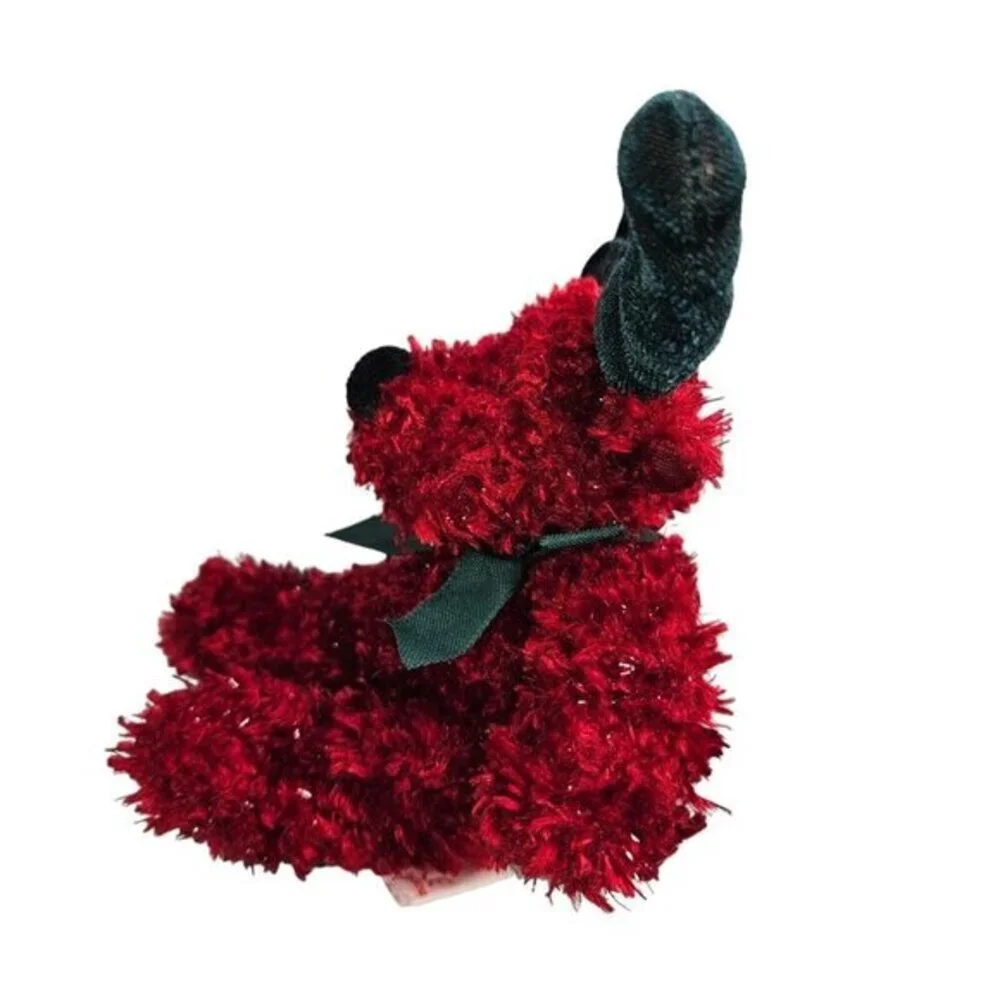 Russ Berrie Christmas Moose Twinkle Burgundy Chenille Plush Velvet Green Antlers